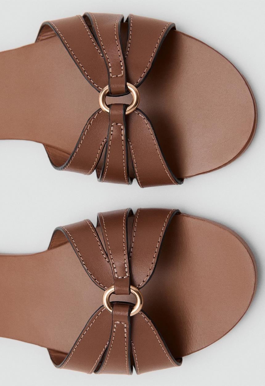 MANGO - Mariona leather slide - medium brown