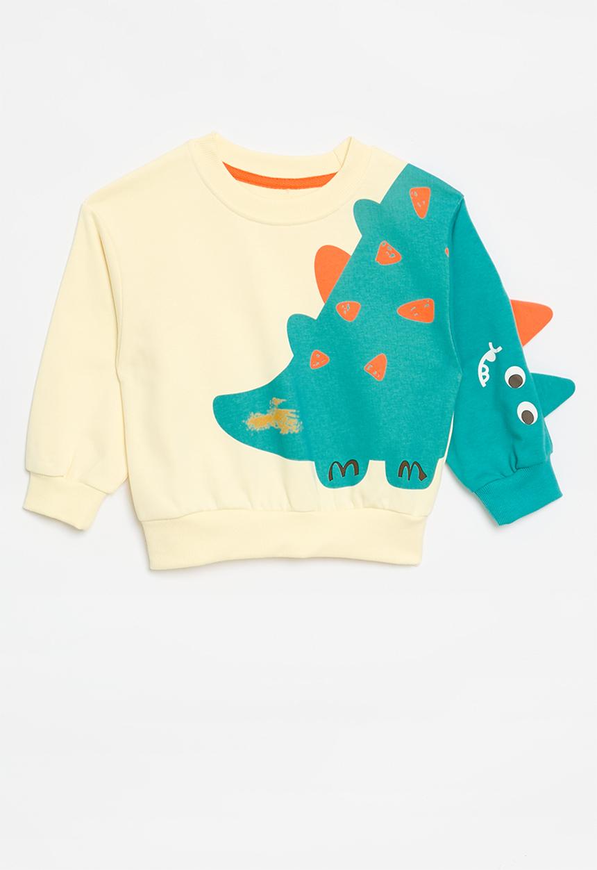 Pop Candy - Dino applique sweat top - ecru & blue