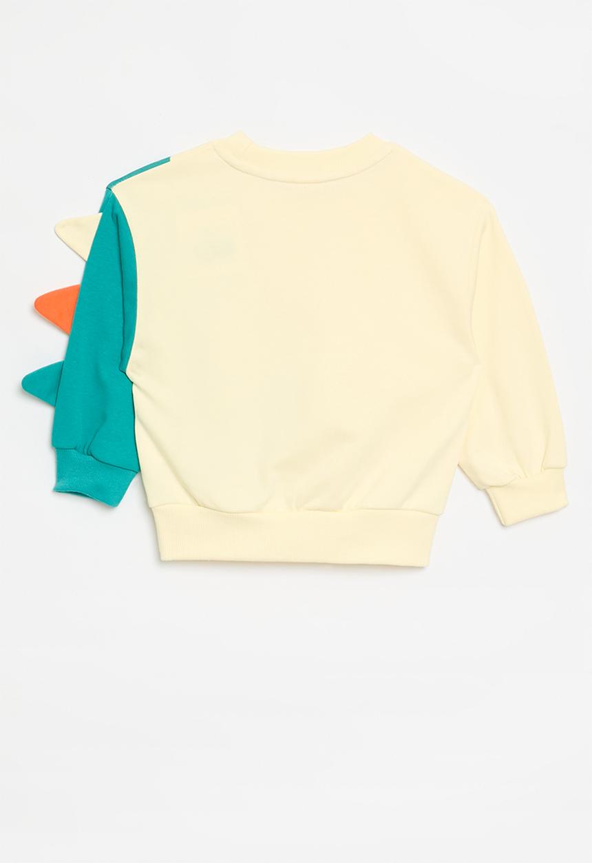 Pop Candy - Dino applique sweat top - ecru & blue