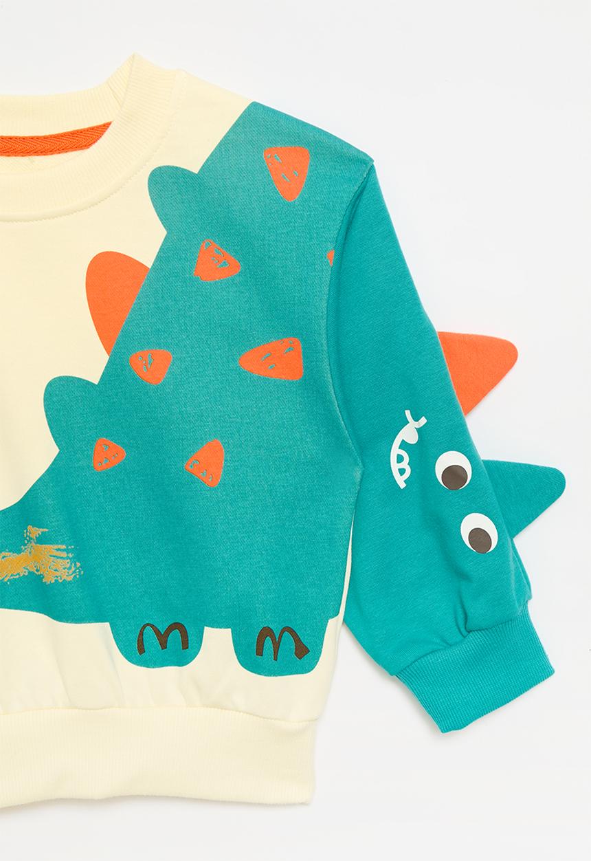 Pop Candy - Dino applique sweat top - ecru & blue