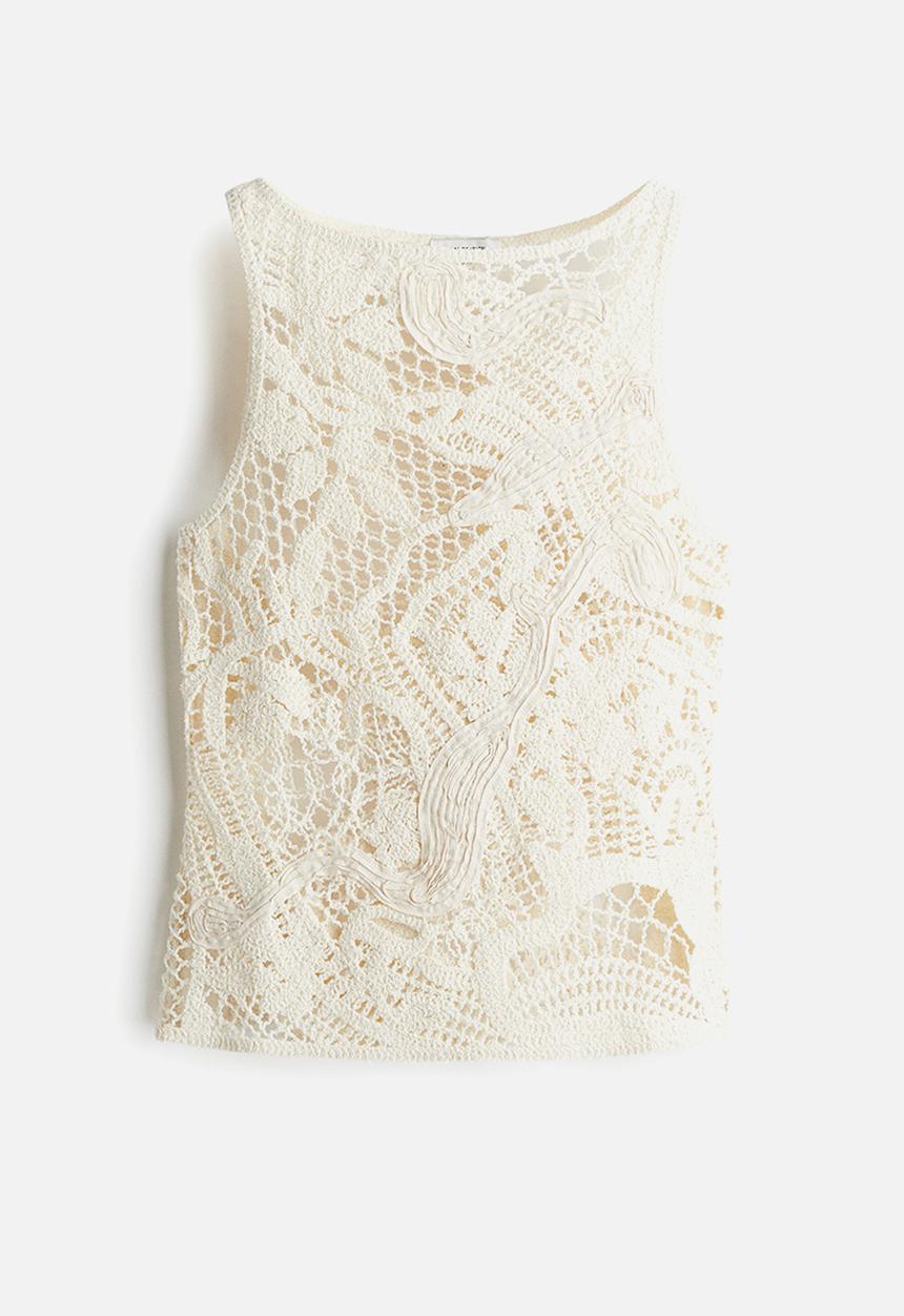 H&M - Crochet-look vest top - cream 