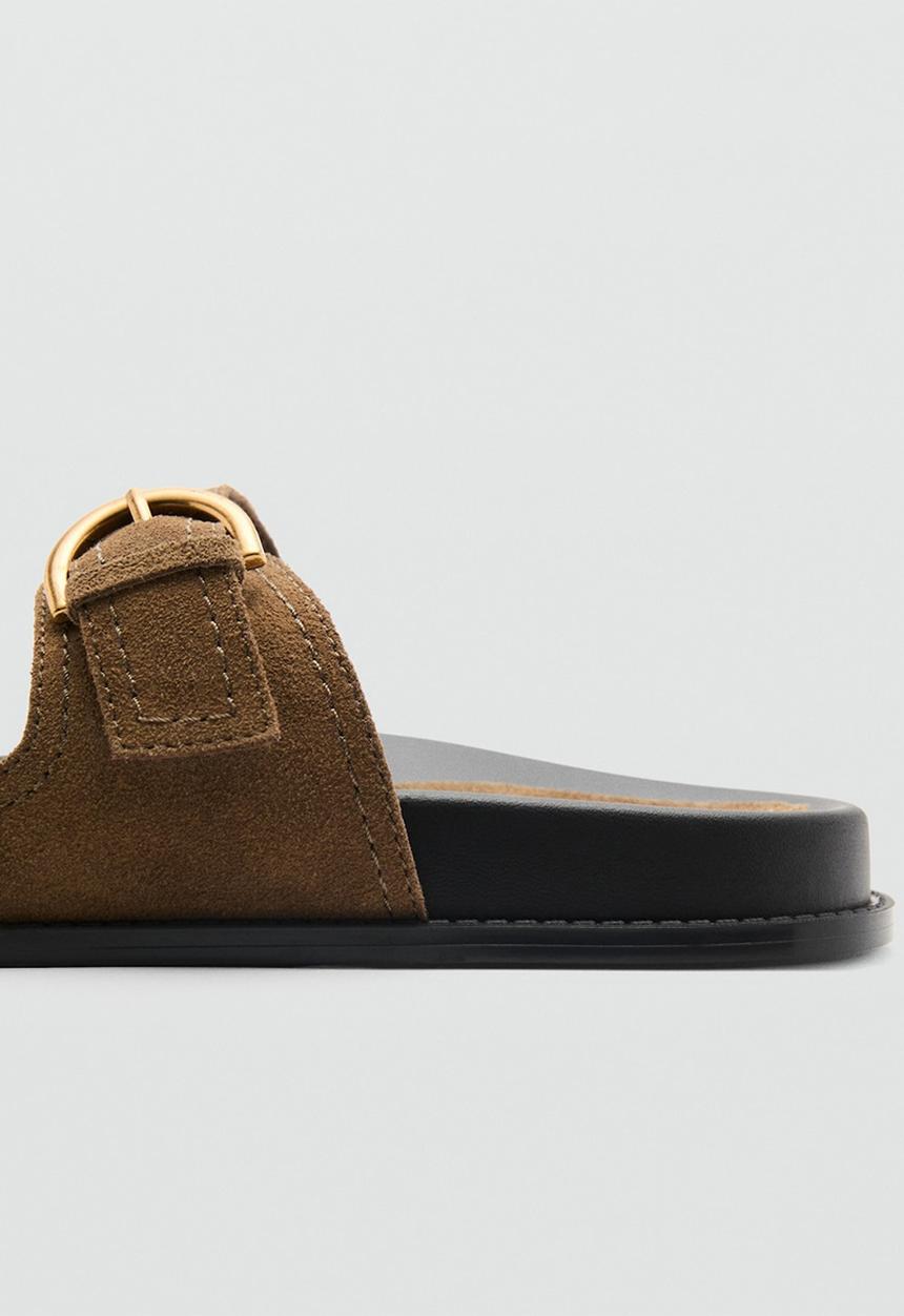 MANGO - Petra1 leather slide - beige/khaki