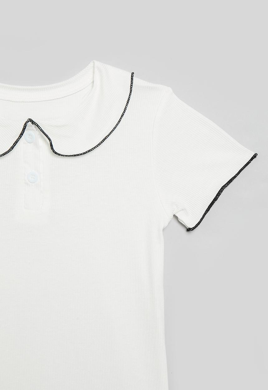 Pop Candy - Contrast peter pan collar tee - white