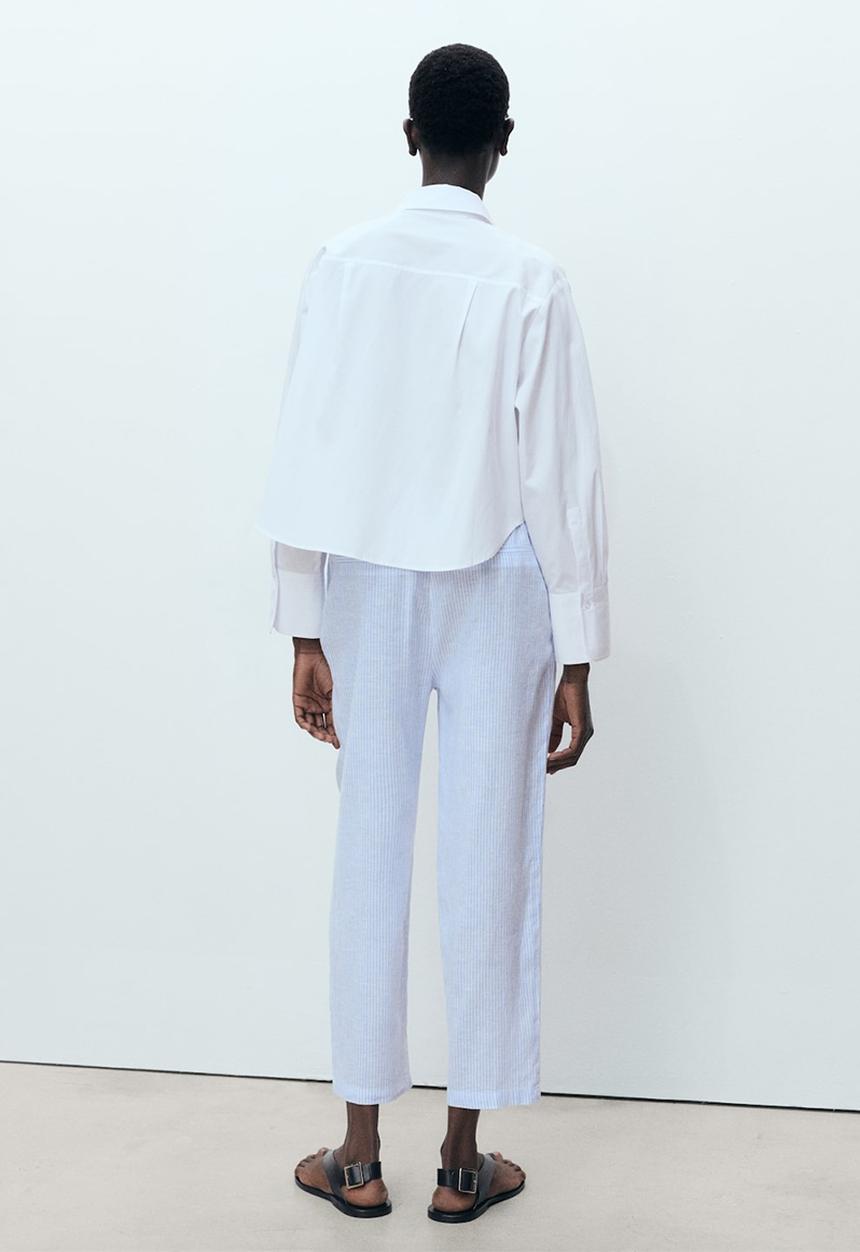 MANGO - Trousers Linen - Light Pastel Blue