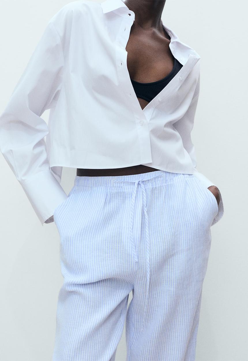 MANGO - Trousers Linen - Light Pastel Blue