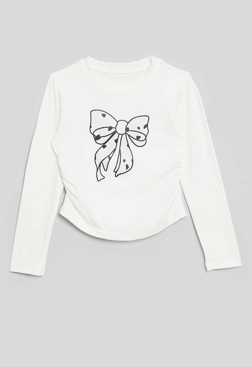Pop Candy - Bow print crew neck tee - white