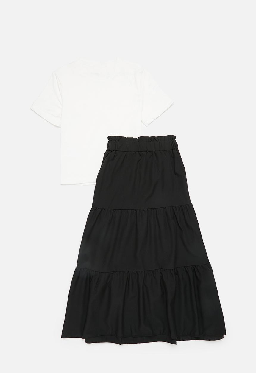 Pop Candy - Tiered maxi skirt - black & white 