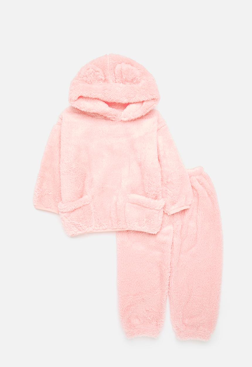 Pop Candy - Hooded teddy fleece top & bottom set - pink