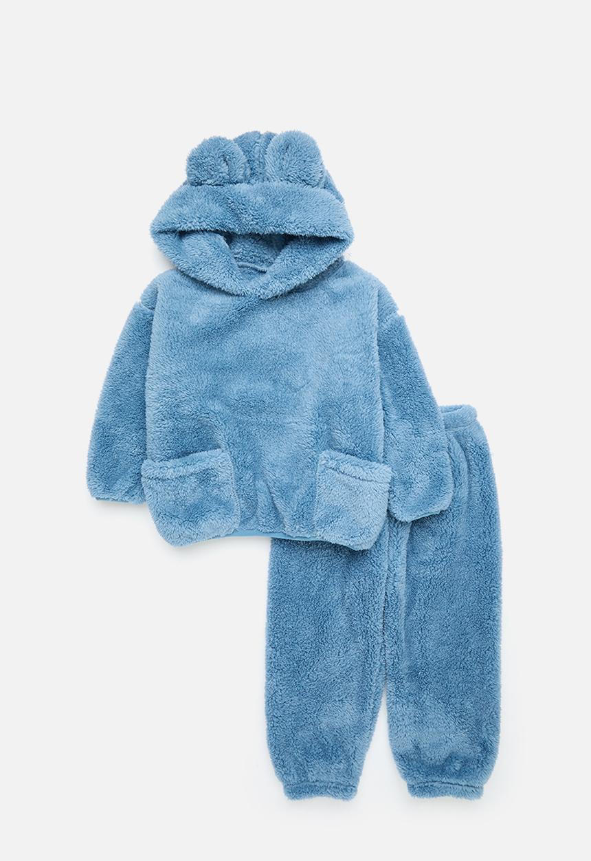 Pop Candy - Hooded teddy fleece top & bottom set - blue