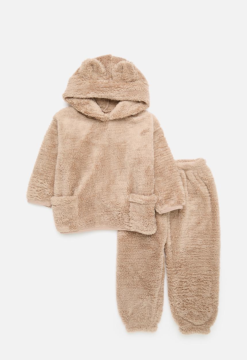 Pop Candy - Hooded teddy fleece top & bottom set - brown