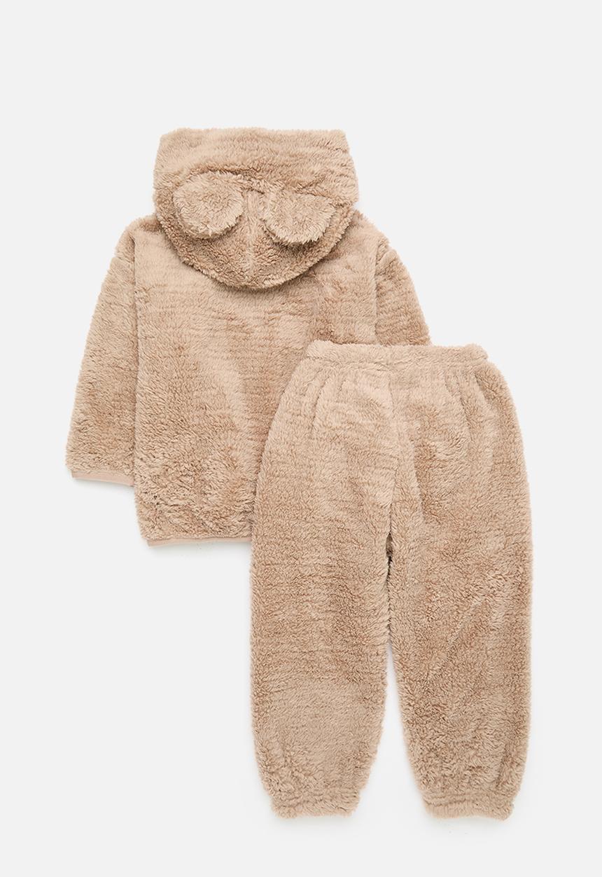 Pop Candy - Hooded teddy fleece top & bottom set - brown