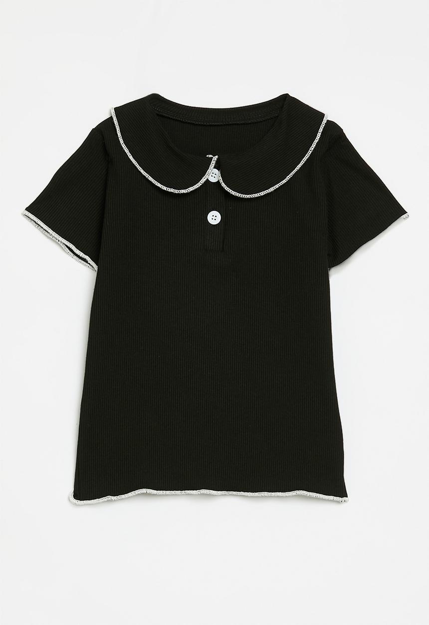 Pop Candy - Contrast peter pan collar tee - black