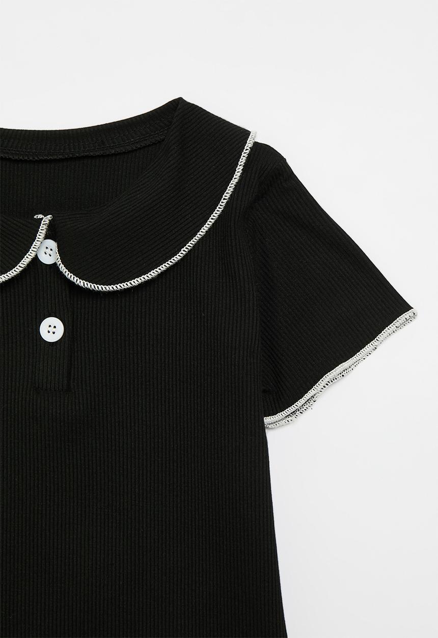 Pop Candy - Contrast peter pan collar tee - black