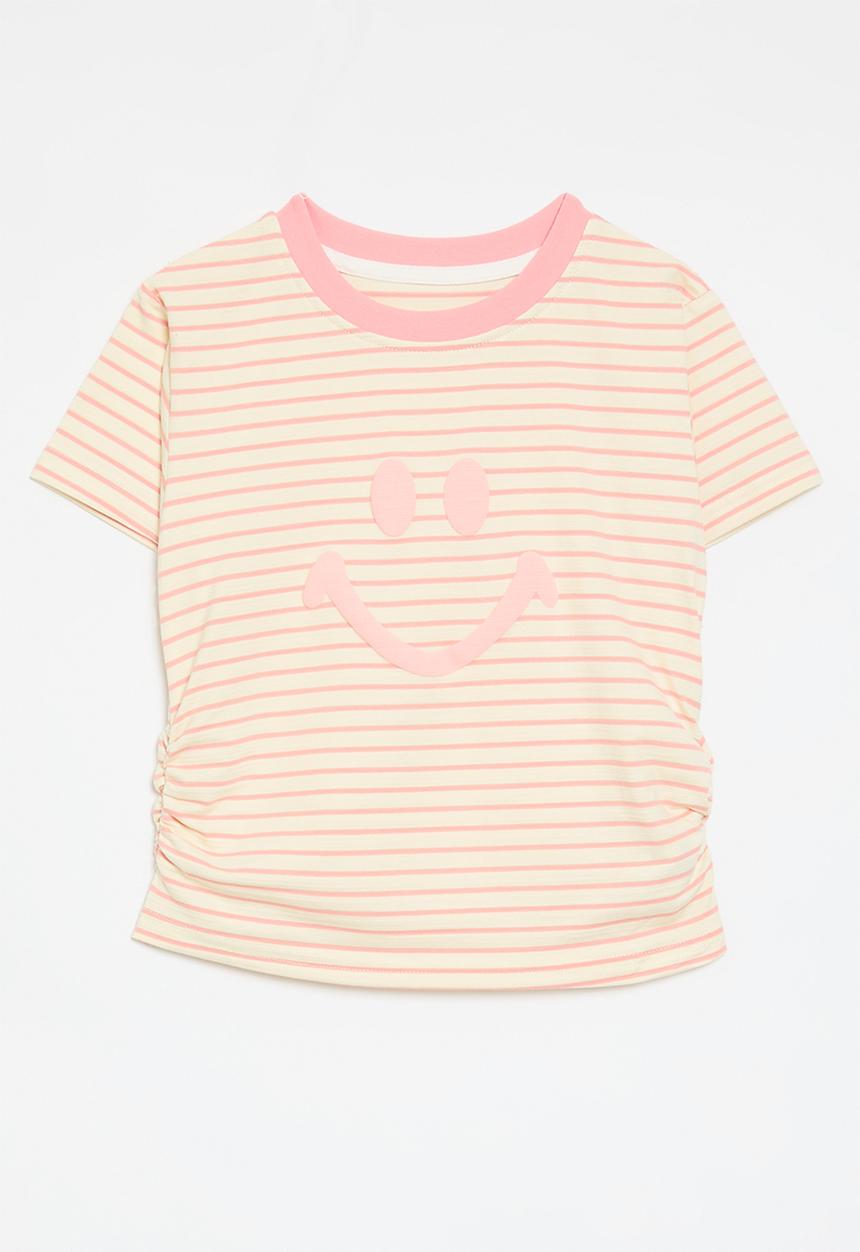 Pop Candy - Striped tee - pink & ecru