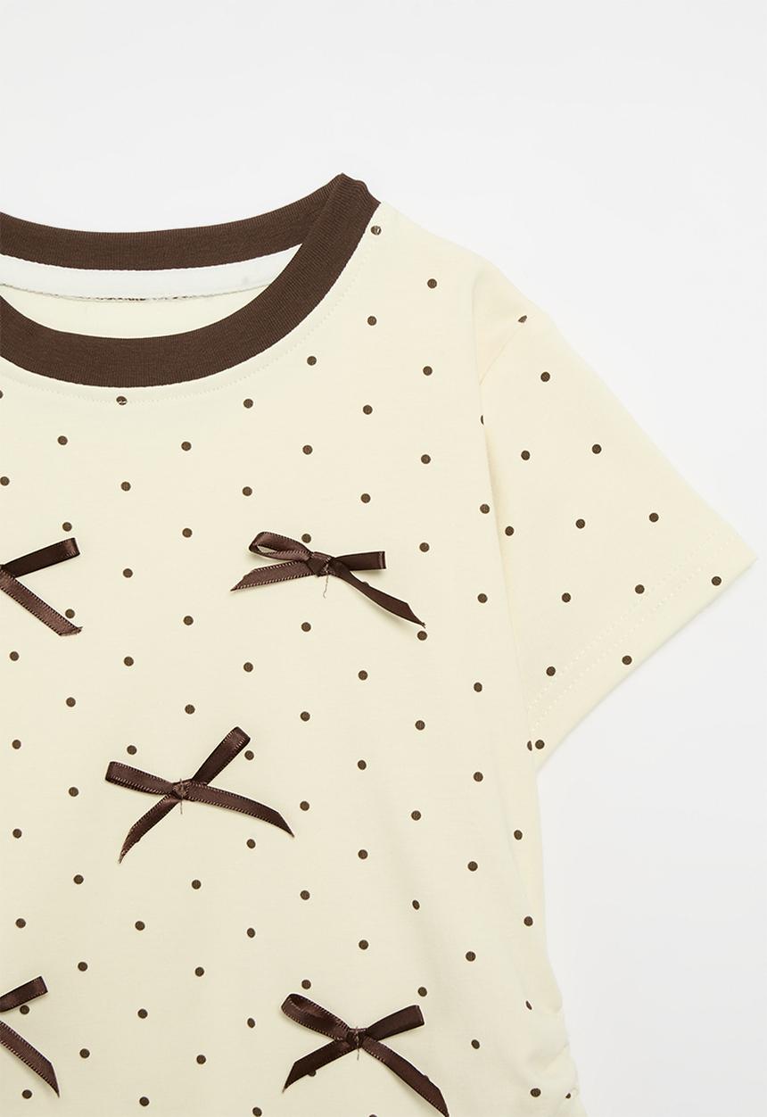 Pop Candy - Bow décor tee - ecru