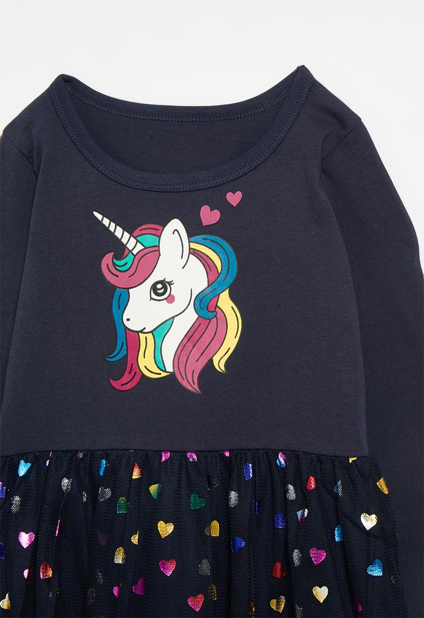 Pop Candy - Unicorn print dress - navy blue