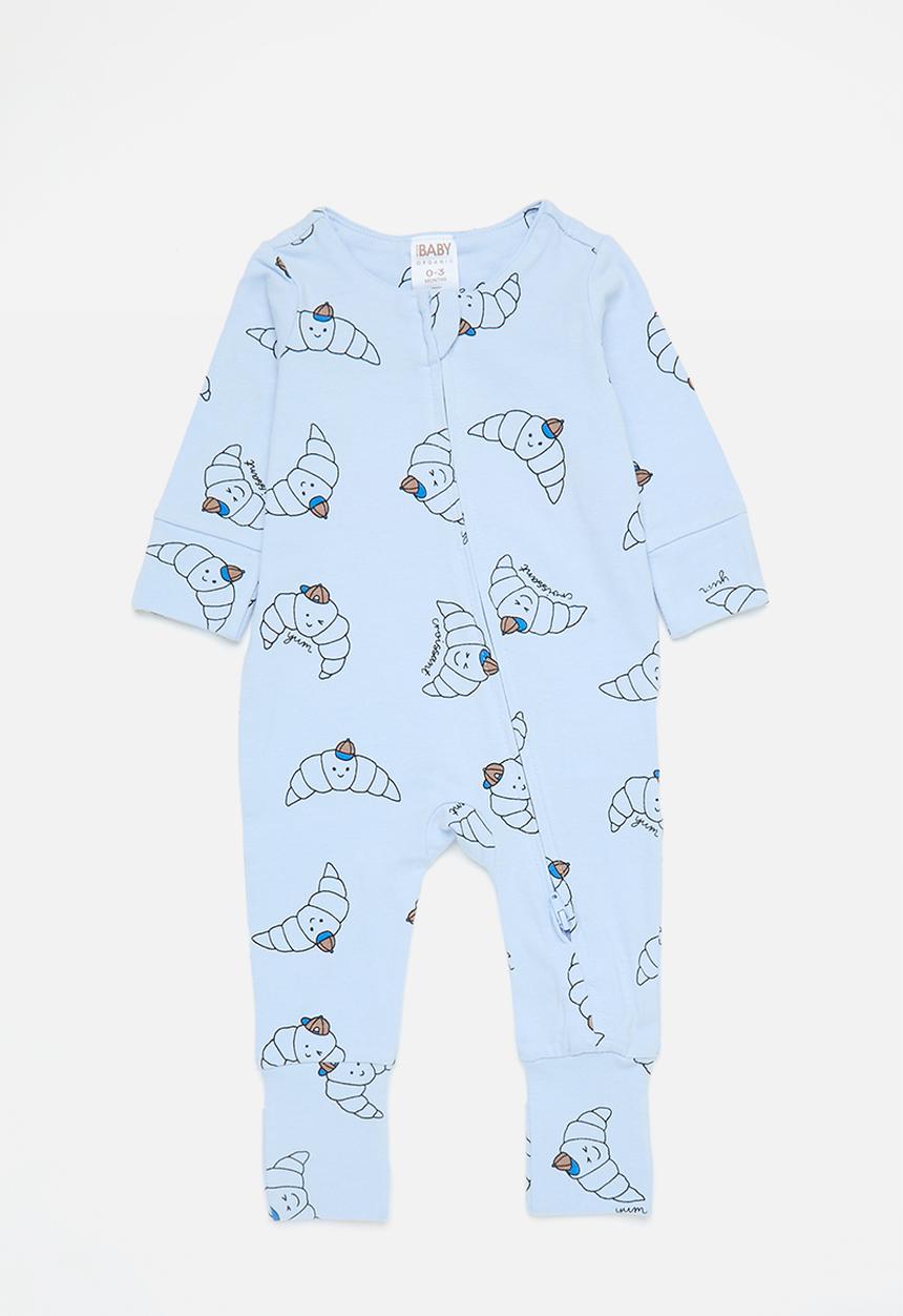 Cotton On - 2 pack long sleeve zip romper - dawn blue/monpetit croissant & blue croissant