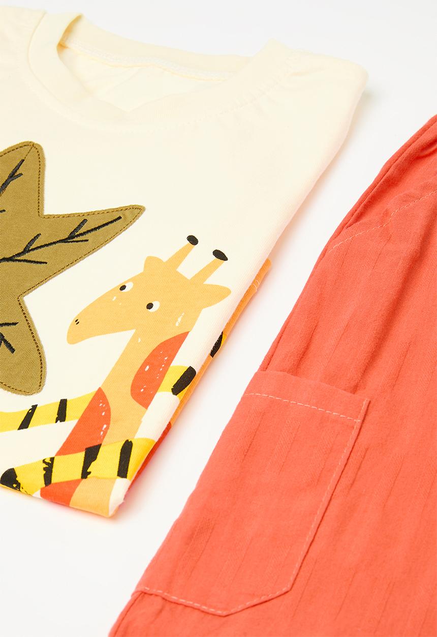 Pop Candy - Tee & short set-ecru/red