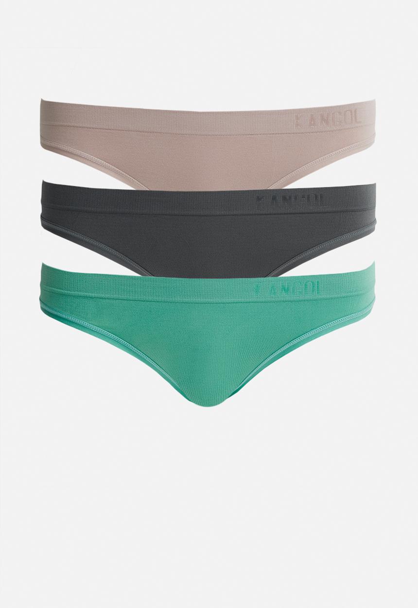 KANGOL - 3 pack seamless thongs - jade/nude/charcoal