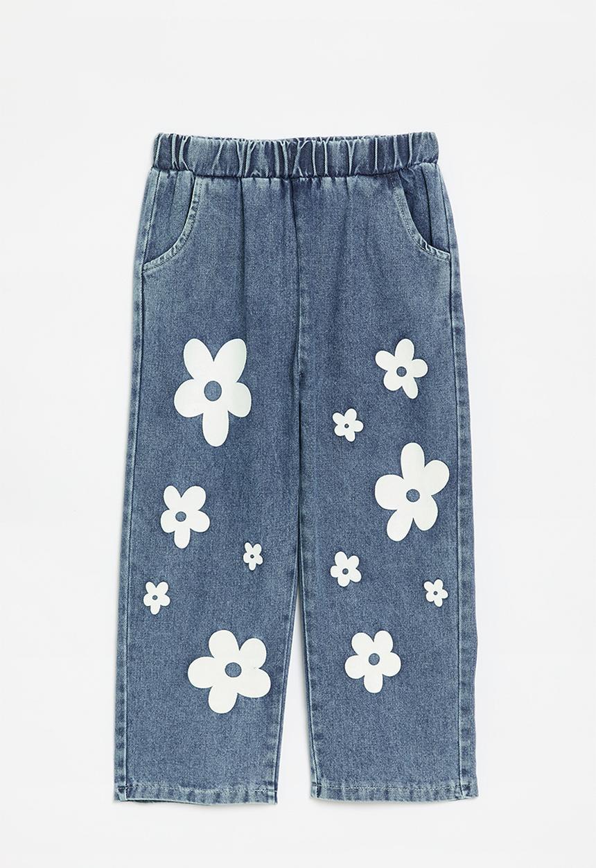 Pop Candy - Floral print jeans-blue & white
