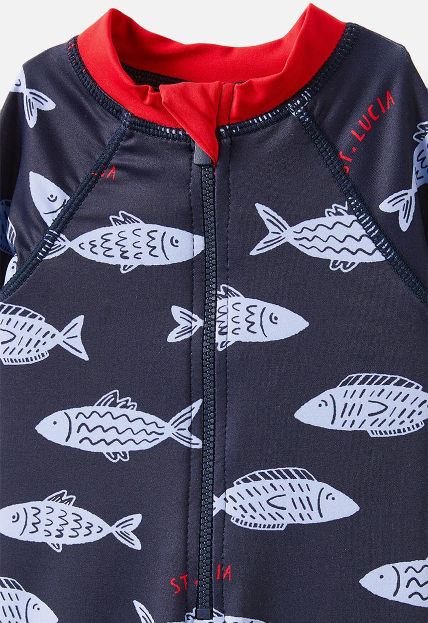 Cotton On - Cameron long sleeve swimsuit - navy ink/vacances fish
