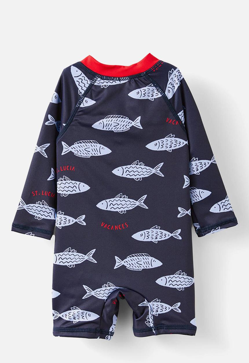 Cotton On - Cameron long sleeve swimsuit - navy ink/vacances fish