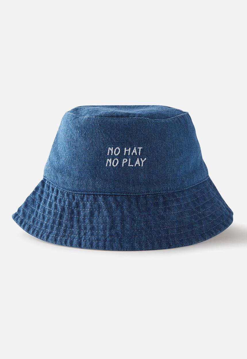 Cotton On - Kids reversible bucket hat - mid wash denim/no hat no play