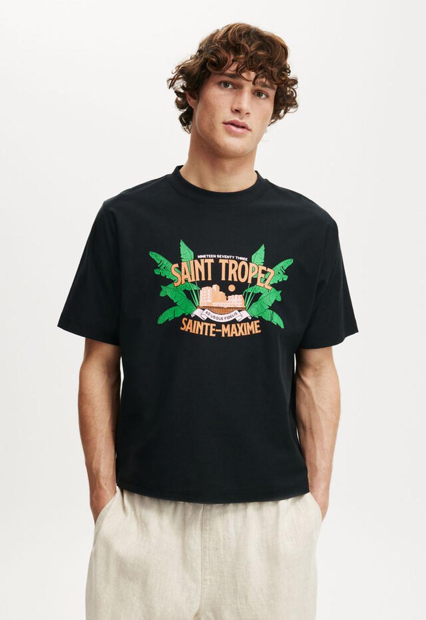 Cotton On - Cropped fit graphic t-shirt - black/saint tropez