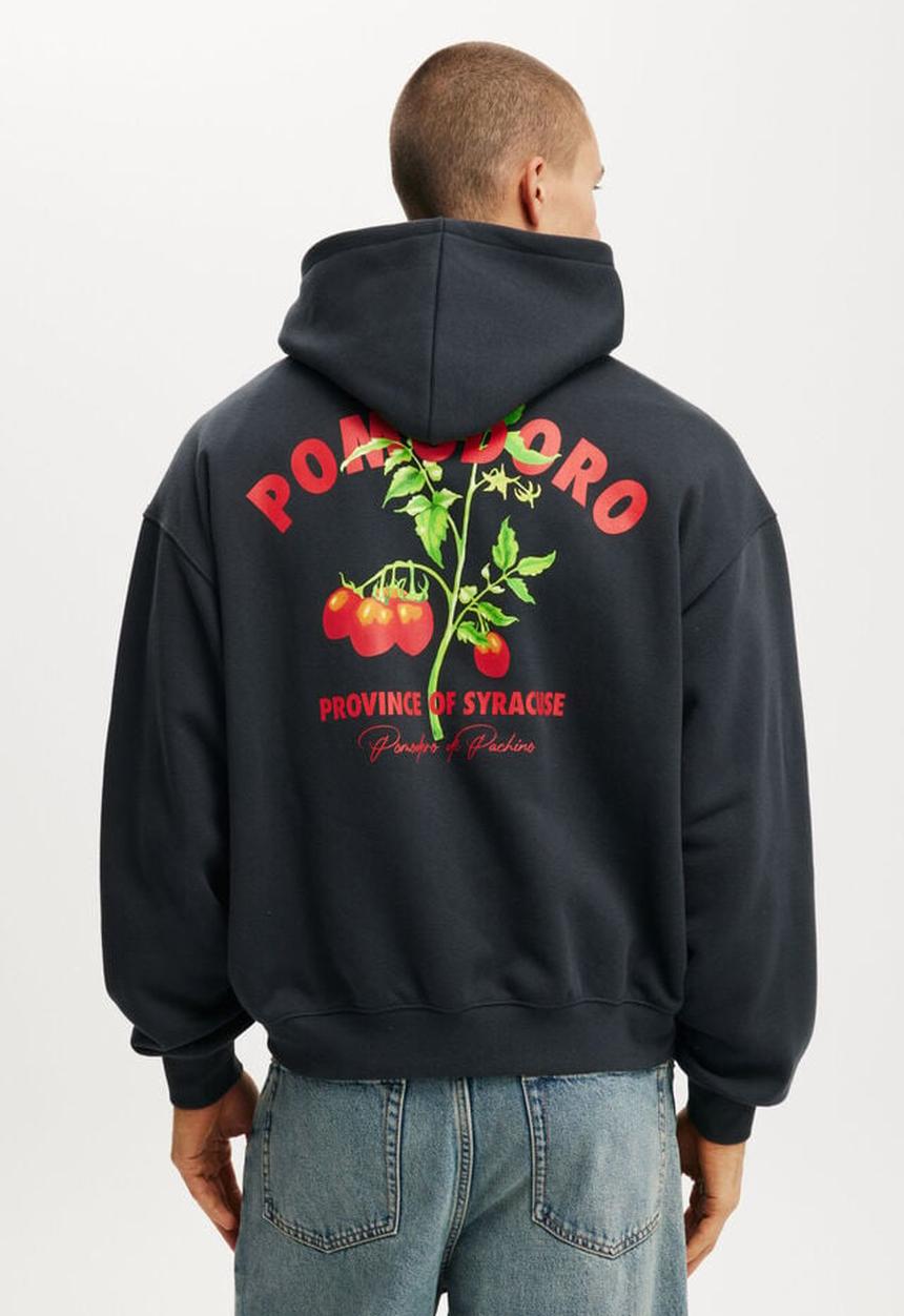 Cotton On - Box fit graphic hoodie - washed black / pomodoro
