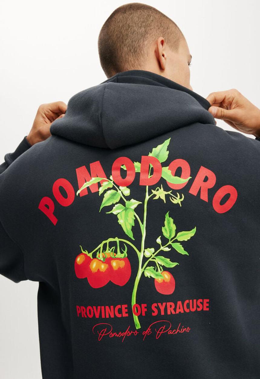 Cotton On - Box fit graphic hoodie - washed black / pomodoro