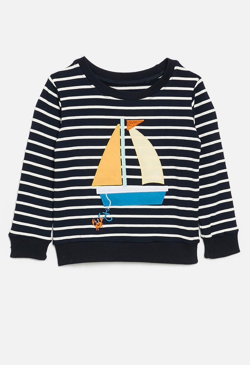 Pop Candy - Striped crew neck sweat top - navy & white