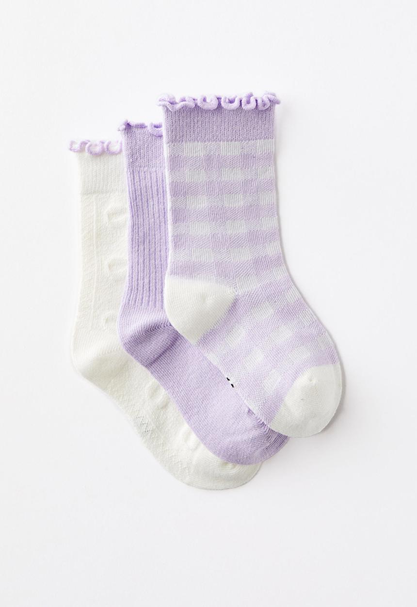 Cotton On - Kids 3Pk Crew Socks - Lilac Mood Gingham/Bows