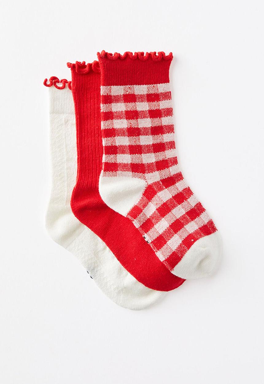Cotton On - Kids 3Pk Crew Socks - Varsity Red Gingham/Cherry