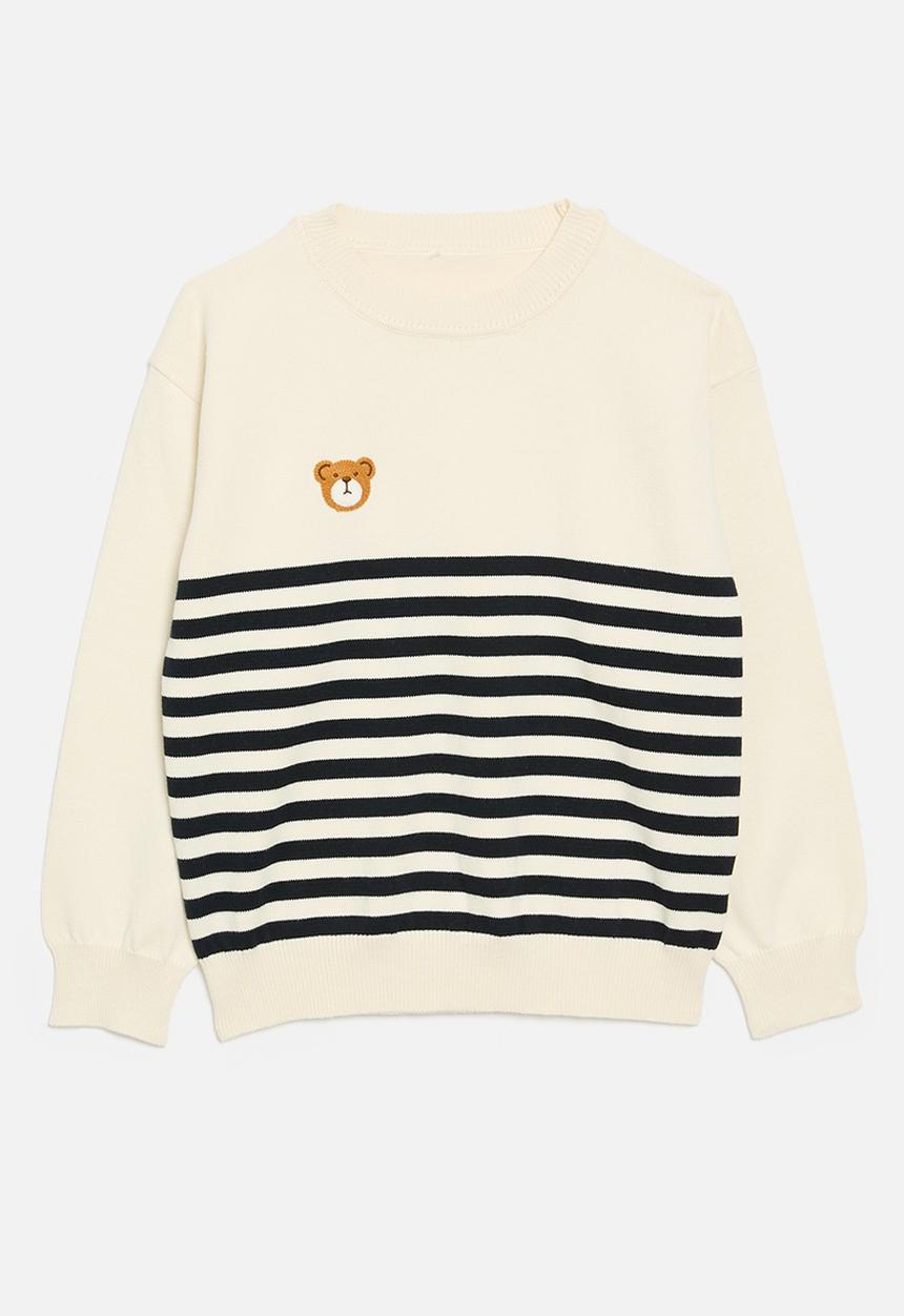Pop Candy - Striped sweat top-ecru & blue