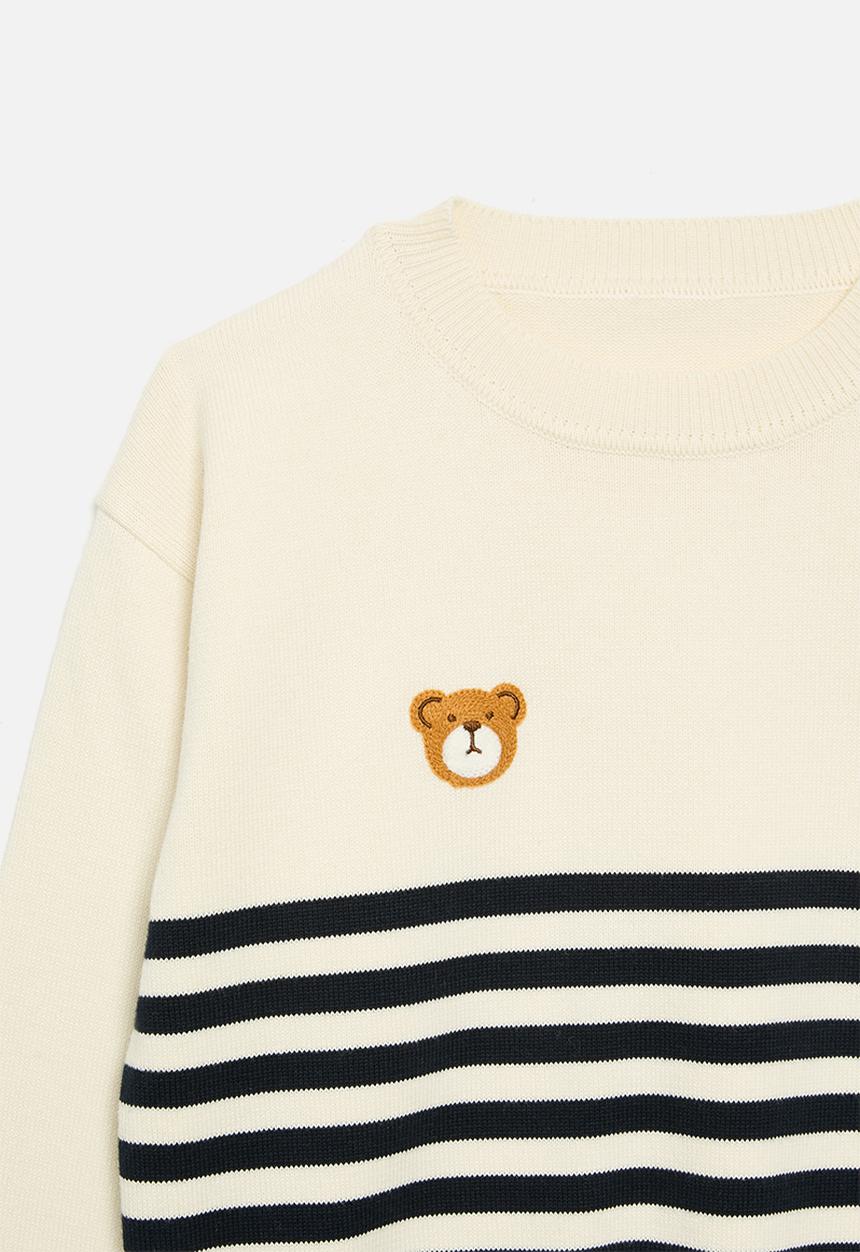 Pop Candy - Striped sweat top-ecru & blue