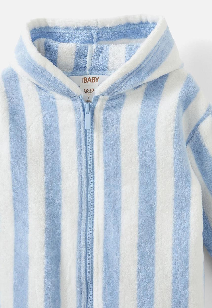 Cotton On - Baby zip through hooded towel - dawn blue/bold stripe