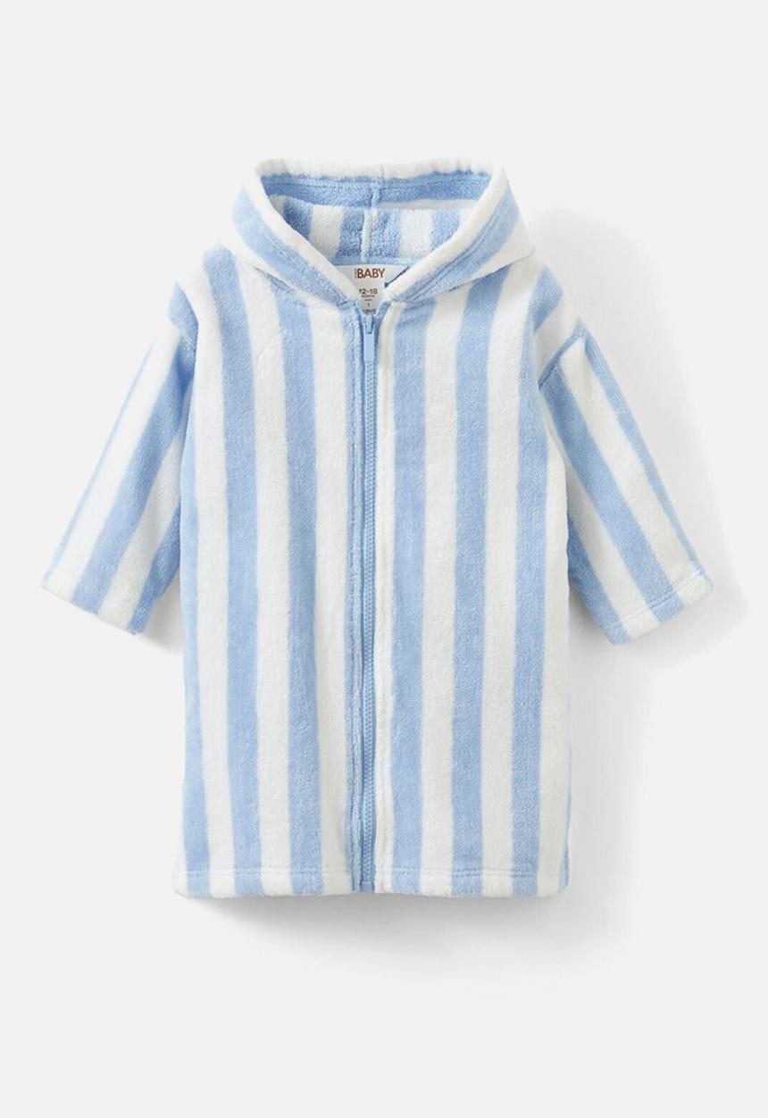 Cotton On - Baby zip through hooded towel - dawn blue/bold stripe