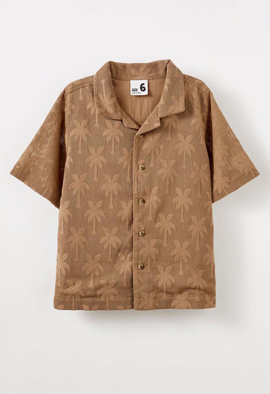 Cotton On - Cabana Short Sleeve Shirt - Mocha/Palm Texture