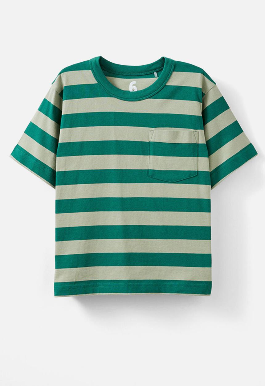 Cotton On - The essential short sleeve tee - varsity green/deep sage stripe