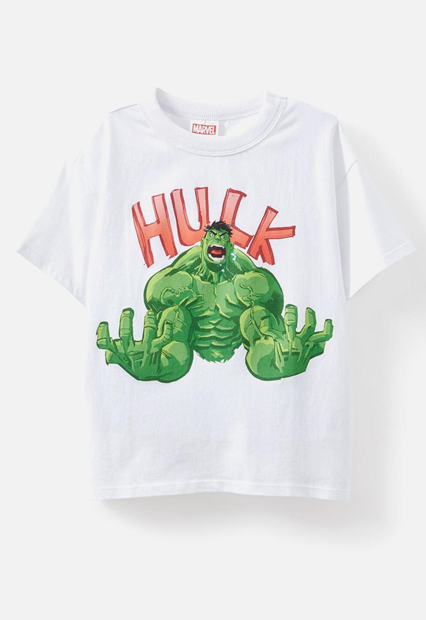 Cotton On - Licensed Drop Shoulder Short Sleeve Tee - Lcn Mar White/Hulk Muscles