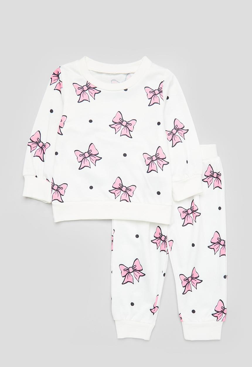 Pop Candy - Printed top & bottom set - ecru & pink