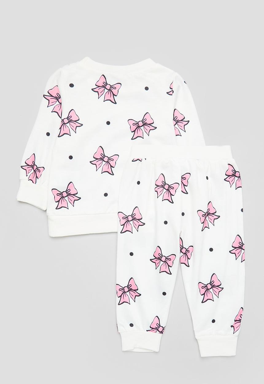 Pop Candy - Printed top & bottom set - ecru & pink