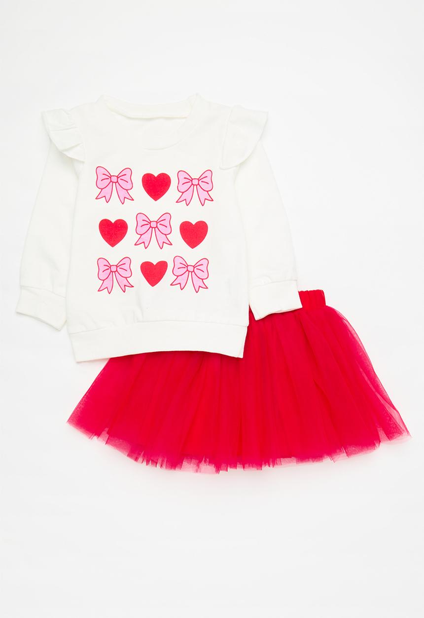 Pop Candy - Placement print top with mesh skirt - white/red
