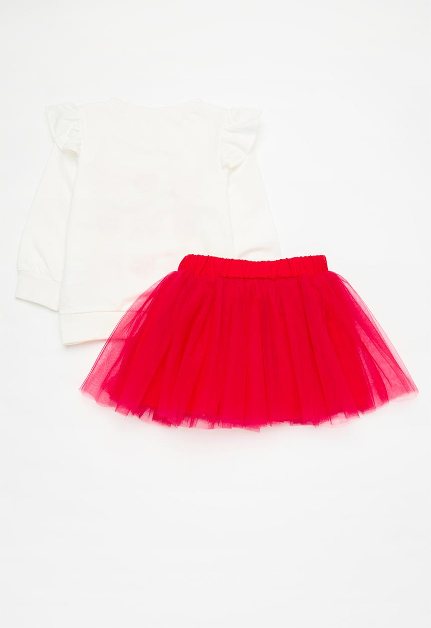Pop Candy - Placement print top with mesh skirt - white/red