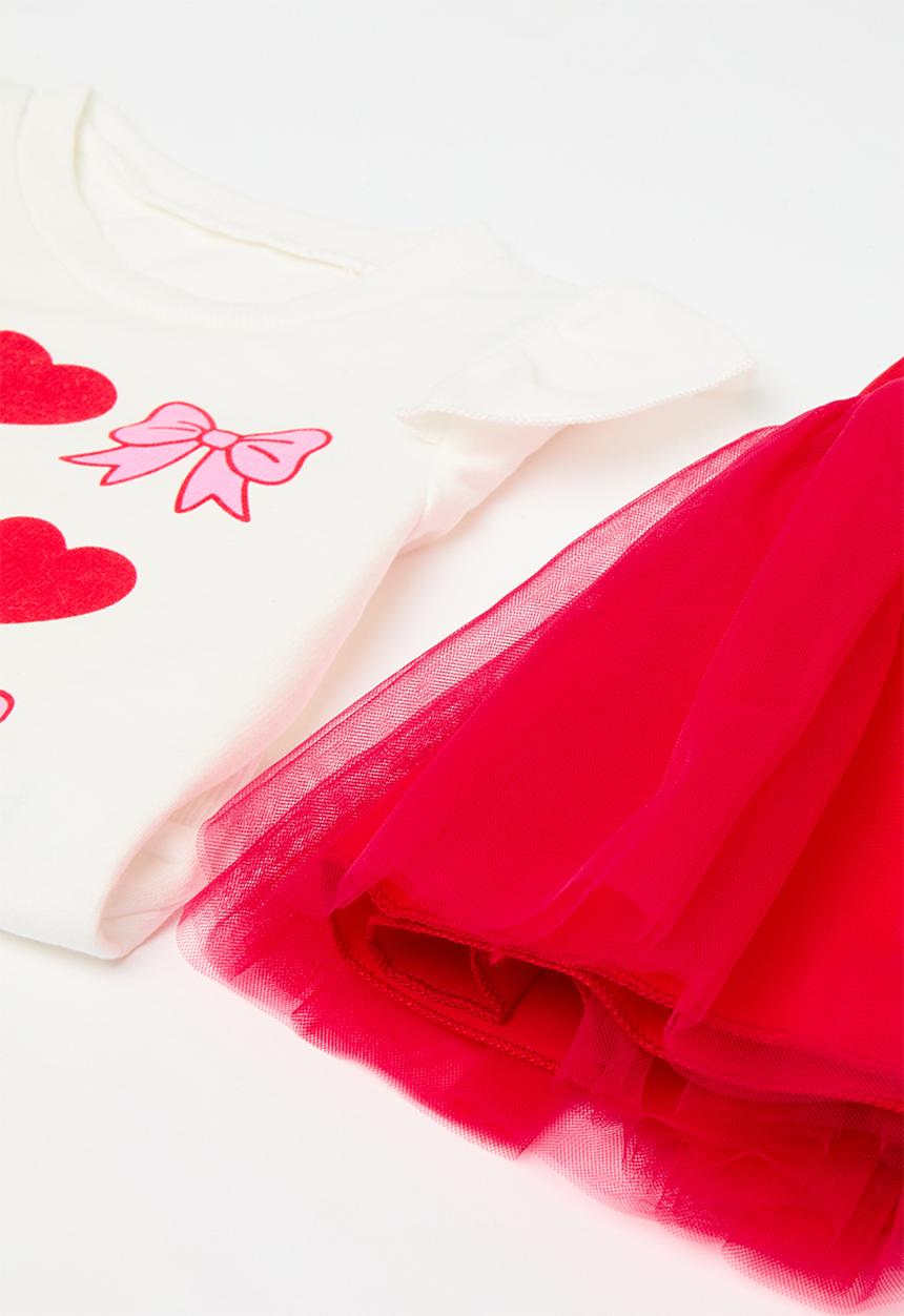 Pop Candy - Placement print top with mesh skirt - white/red