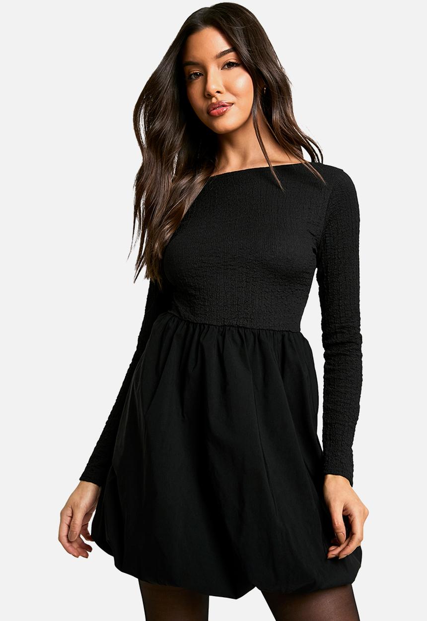 boohoo - Texture Volume Skirt Mini Dress - Black
