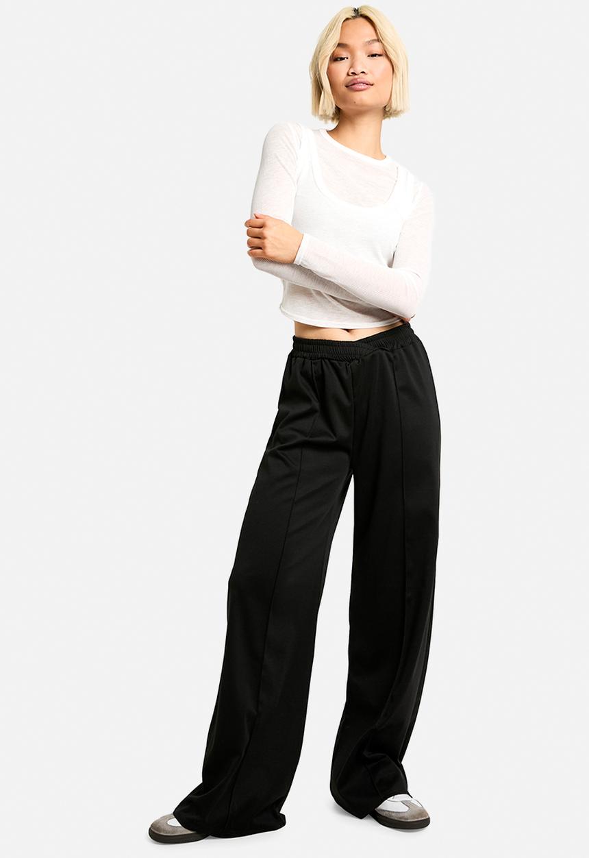 boohoo - Ponte wrap cross over wide leg trouser - Black