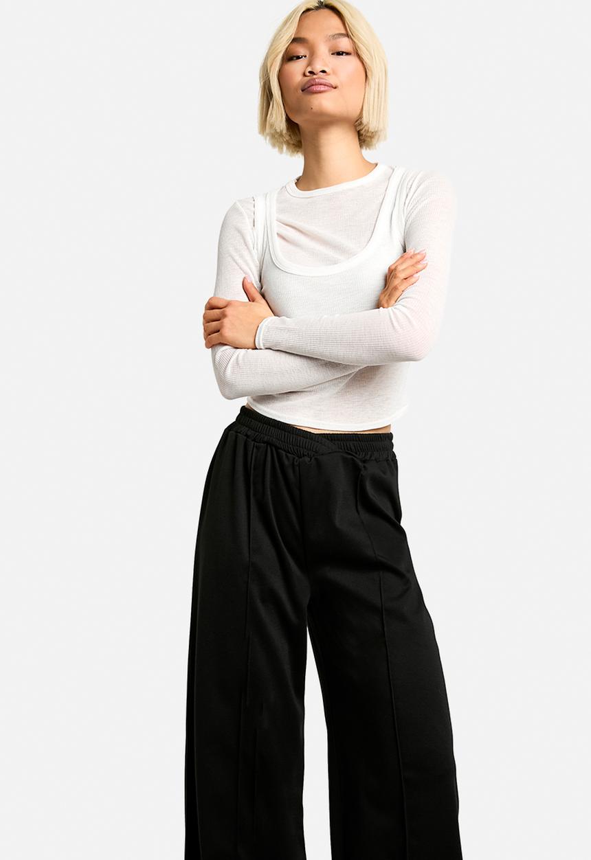 boohoo - Ponte wrap cross over wide leg trouser - Black