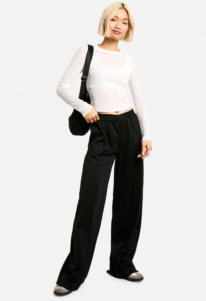 boohoo - Ponte wrap cross over wide leg trouser - Black