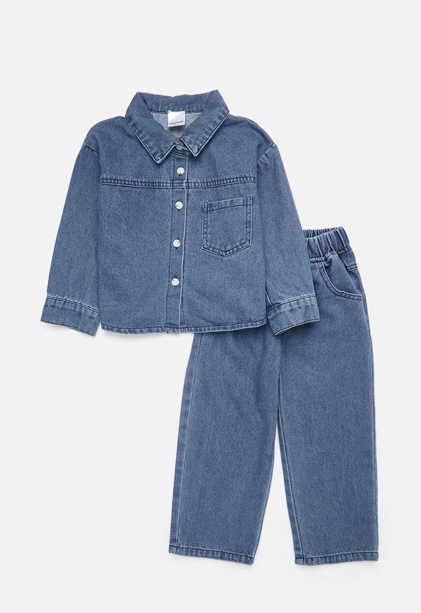 Pop Candy - Denim shirt & pants set - indigo blue